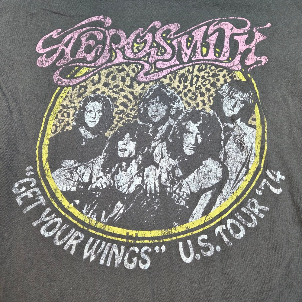 Aerosmith Graphic T-Shirt Mens XL Get Your Wings US Tour 74 Band Tee Gray